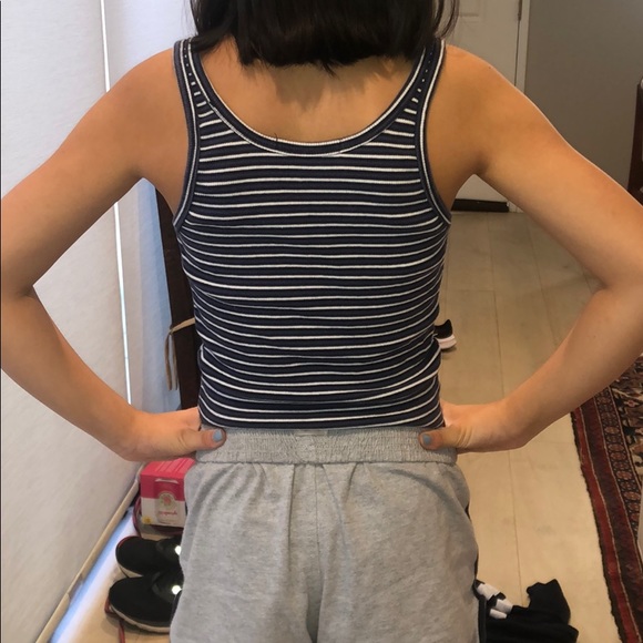 brandy melville white and navy stripped tank top - Picture 5 of 7
